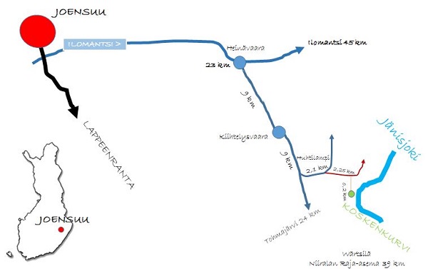 Sijainti 45 km Joensuusta